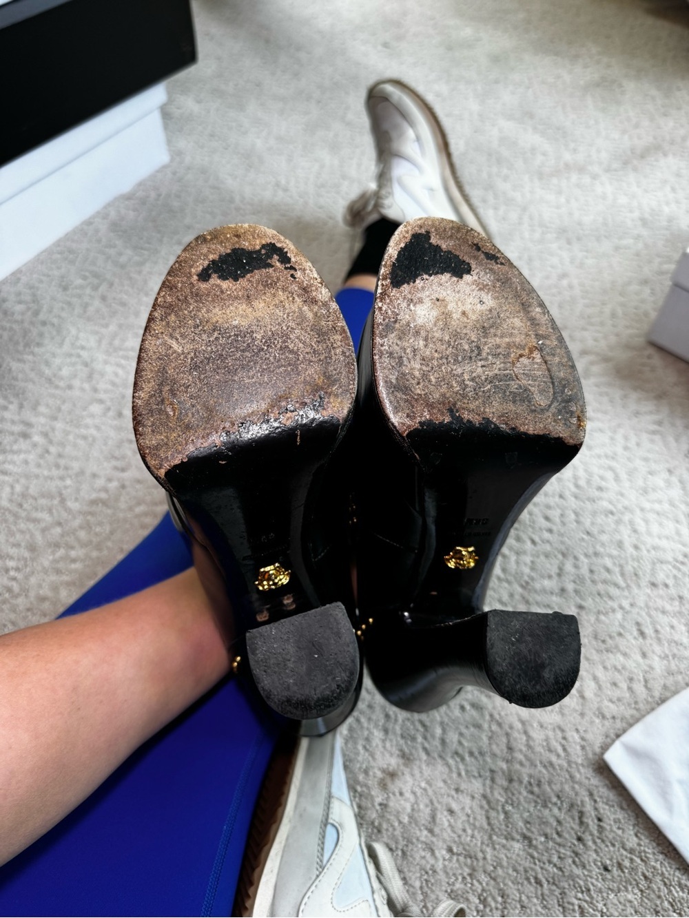 Versace Black Platform Gold Studded Loafer Platform Heels with Medallion - Picture 7 of 10